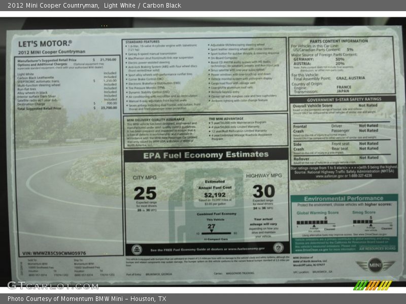 Light White / Carbon Black 2012 Mini Cooper Countryman