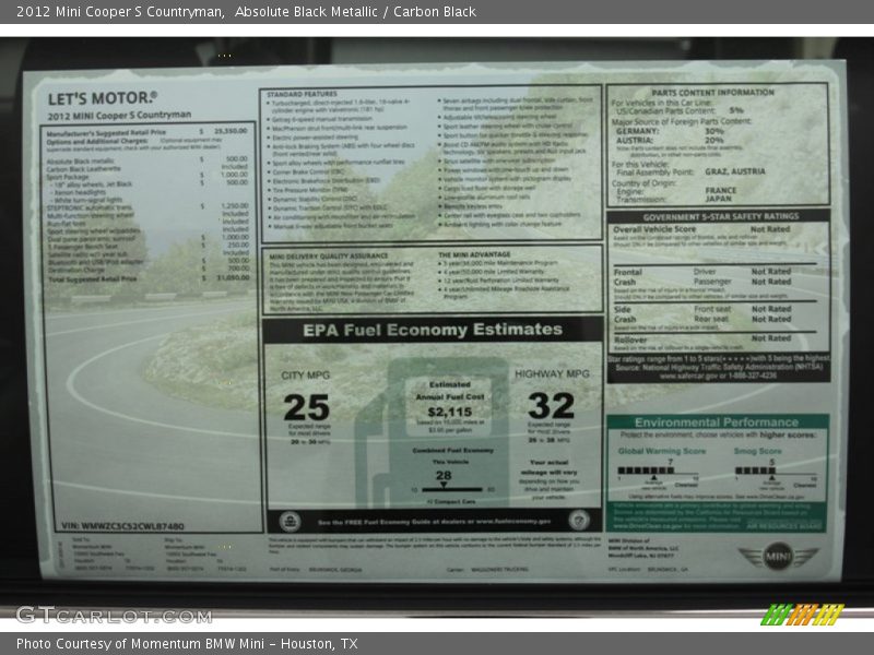 Absolute Black Metallic / Carbon Black 2012 Mini Cooper S Countryman