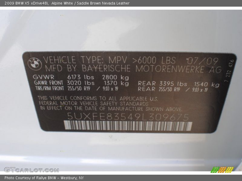 Alpine White / Saddle Brown Nevada Leather 2009 BMW X5 xDrive48i