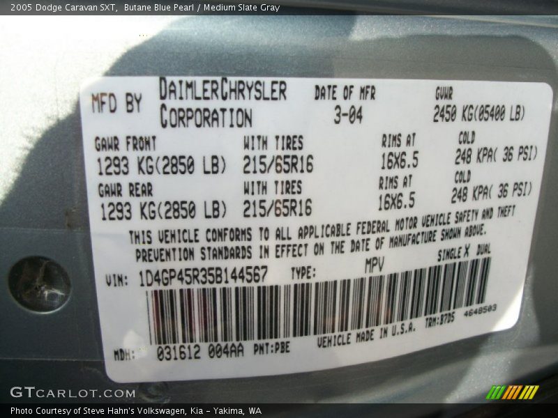 Butane Blue Pearl / Medium Slate Gray 2005 Dodge Caravan SXT