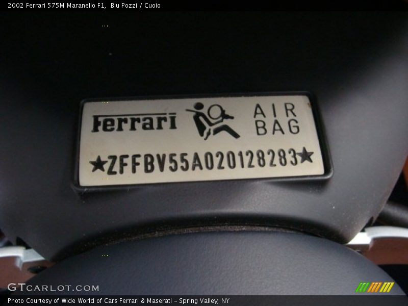 Info Tag of 2002 575M Maranello F1