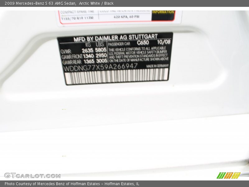 Arctic White / Black 2009 Mercedes-Benz S 63 AMG Sedan