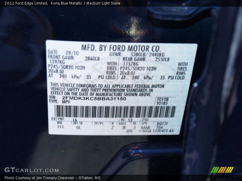 Kona Blue Metallic / Medium Light Stone 2011 Ford Edge Limited