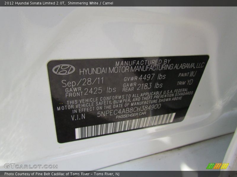 Shimmering White / Camel 2012 Hyundai Sonata Limited 2.0T