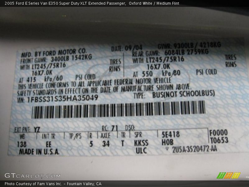 Oxford White / Medium Flint 2005 Ford E Series Van E350 Super Duty XLT Extended Passenger