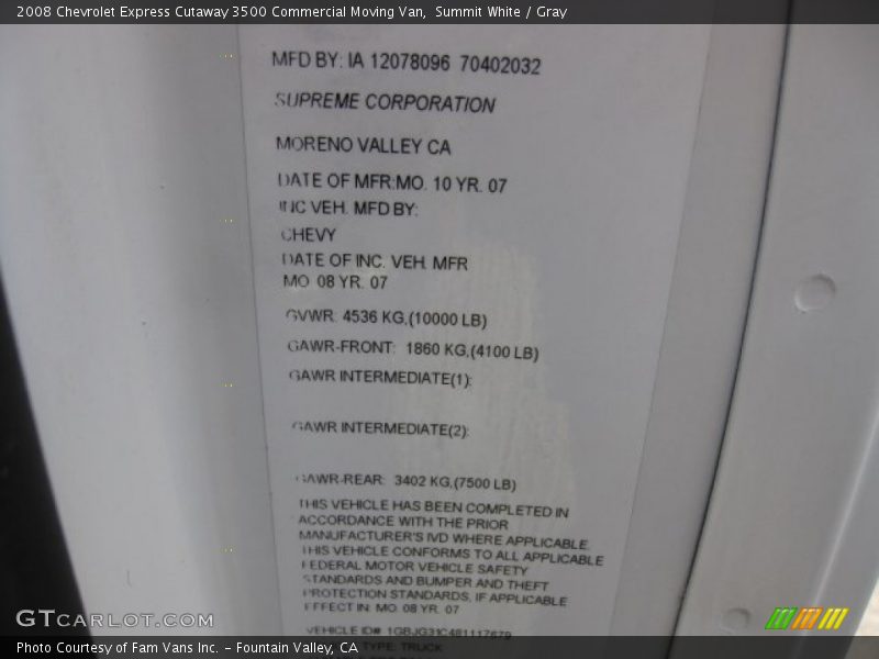 Summit White / Gray 2008 Chevrolet Express Cutaway 3500 Commercial Moving Van