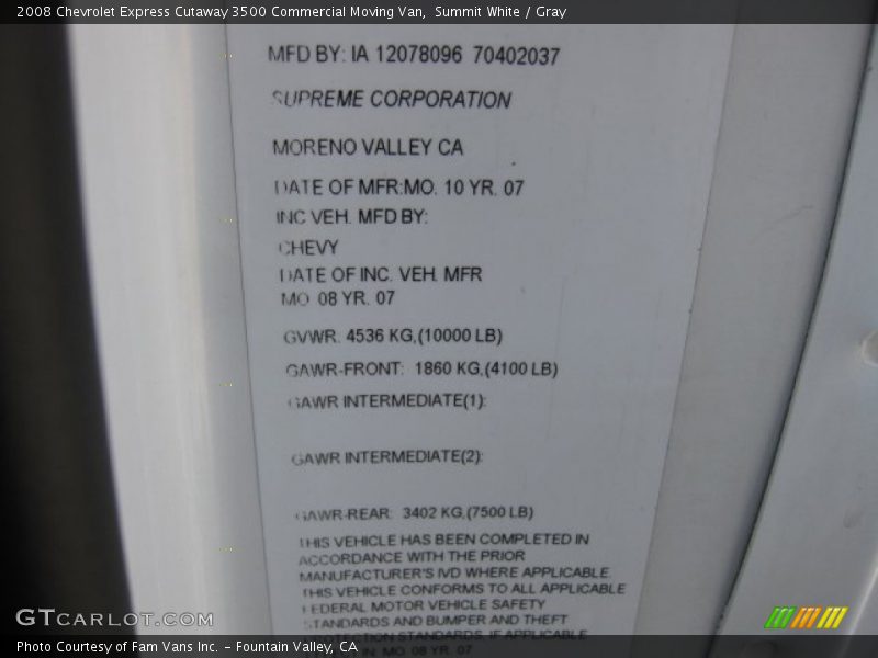 Summit White / Gray 2008 Chevrolet Express Cutaway 3500 Commercial Moving Van