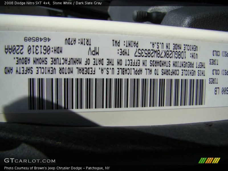 Stone White / Dark Slate Gray 2008 Dodge Nitro SXT 4x4