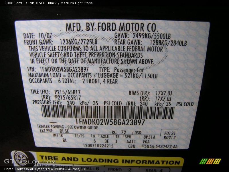 Black / Medium Light Stone 2008 Ford Taurus X SEL