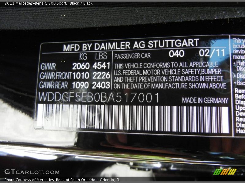 Black / Black 2011 Mercedes-Benz C 300 Sport