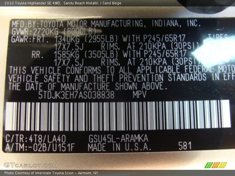Sandy Beach Metallic / Sand Beige 2010 Toyota Highlander SE 4WD