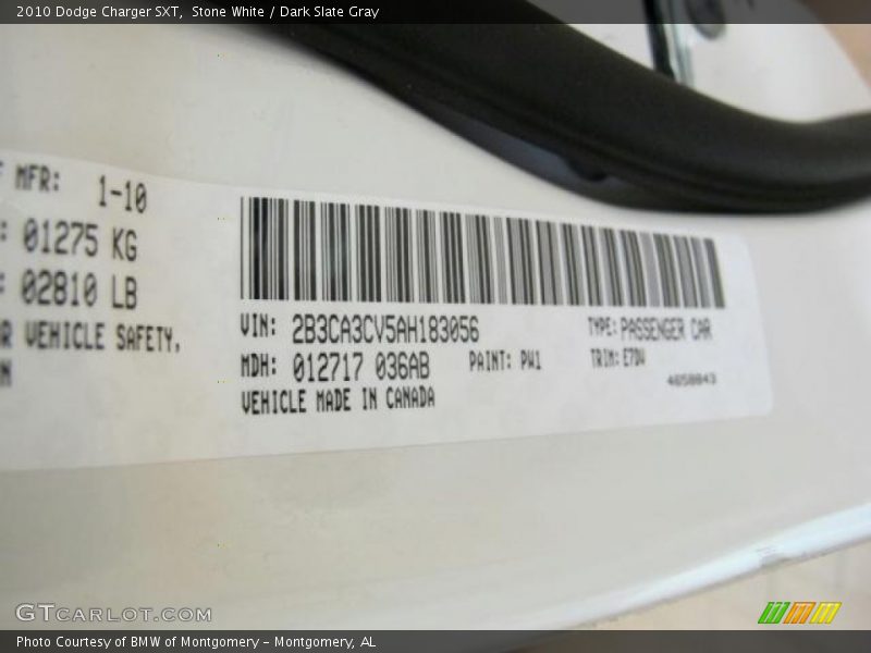 Stone White / Dark Slate Gray 2010 Dodge Charger SXT