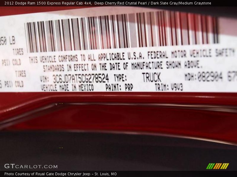 Deep Cherry Red Crystal Pearl / Dark Slate Gray/Medium Graystone 2012 Dodge Ram 1500 Express Regular Cab 4x4