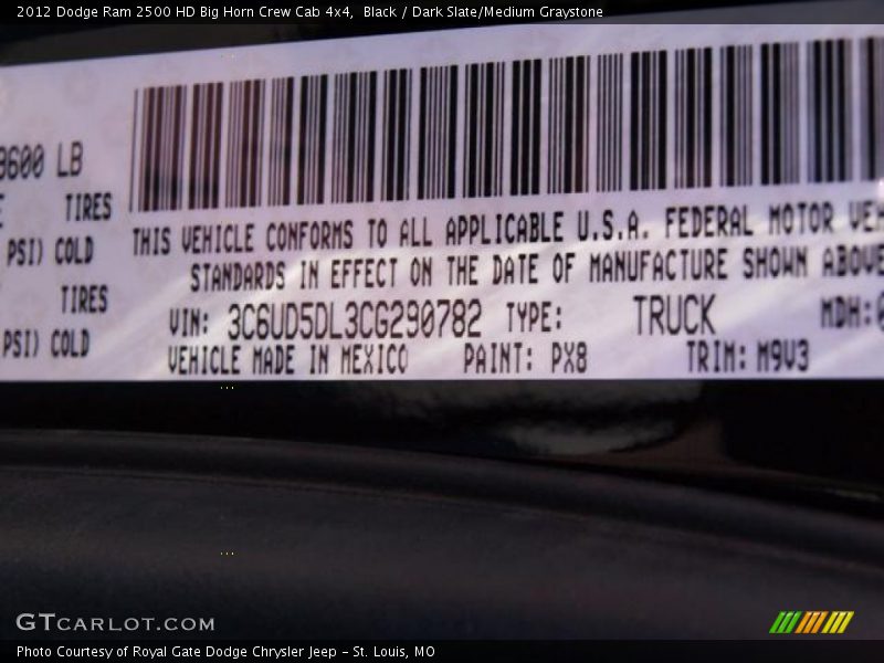 Black / Dark Slate/Medium Graystone 2012 Dodge Ram 2500 HD Big Horn Crew Cab 4x4