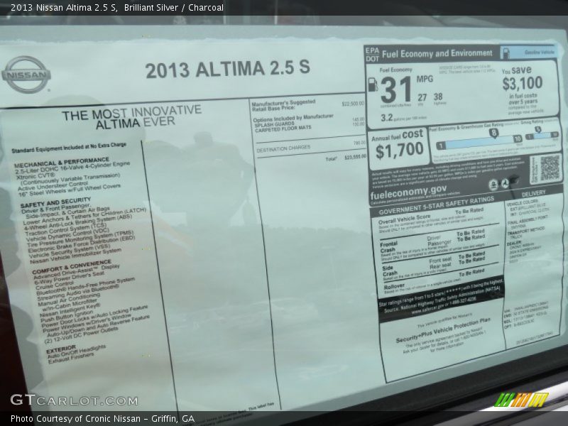 Brilliant Silver / Charcoal 2013 Nissan Altima 2.5 S