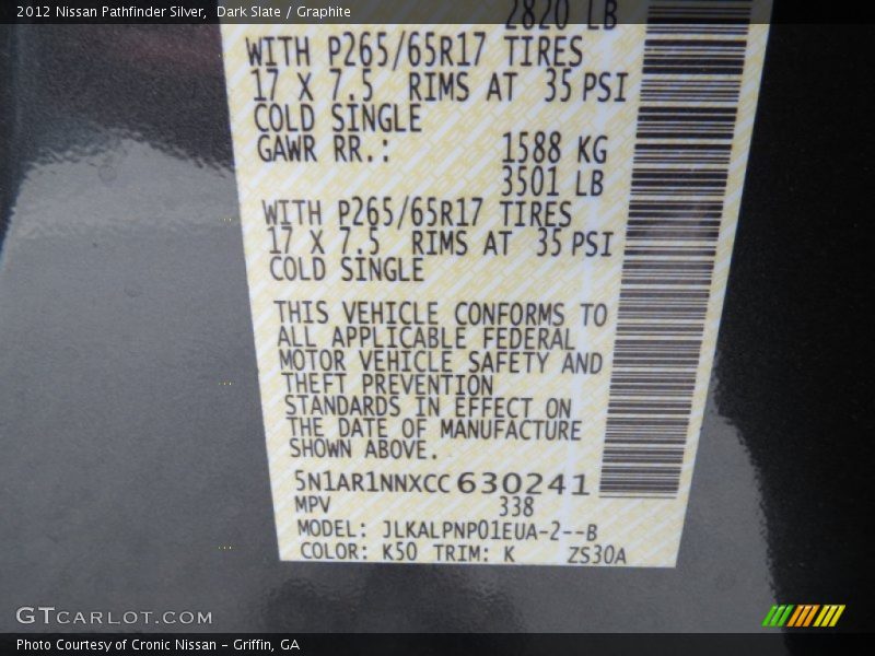 Dark Slate / Graphite 2012 Nissan Pathfinder Silver