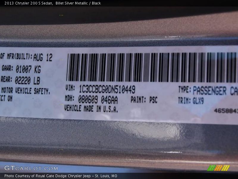 Billet Silver Metallic / Black 2013 Chrysler 200 S Sedan