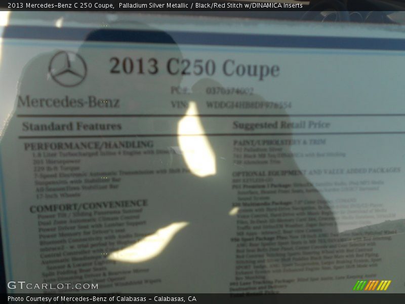 Palladium Silver Metallic / Black/Red Stitch w/DINAMICA Inserts 2013 Mercedes-Benz C 250 Coupe