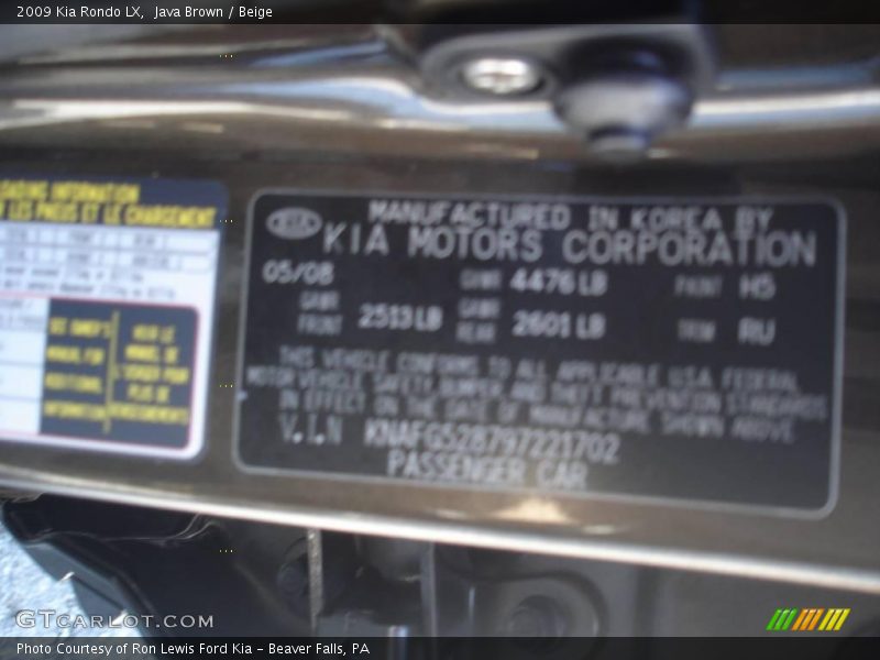 Java Brown / Beige 2009 Kia Rondo LX