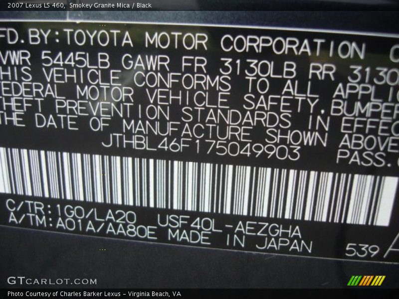 Smokey Granite Mica / Black 2007 Lexus LS 460