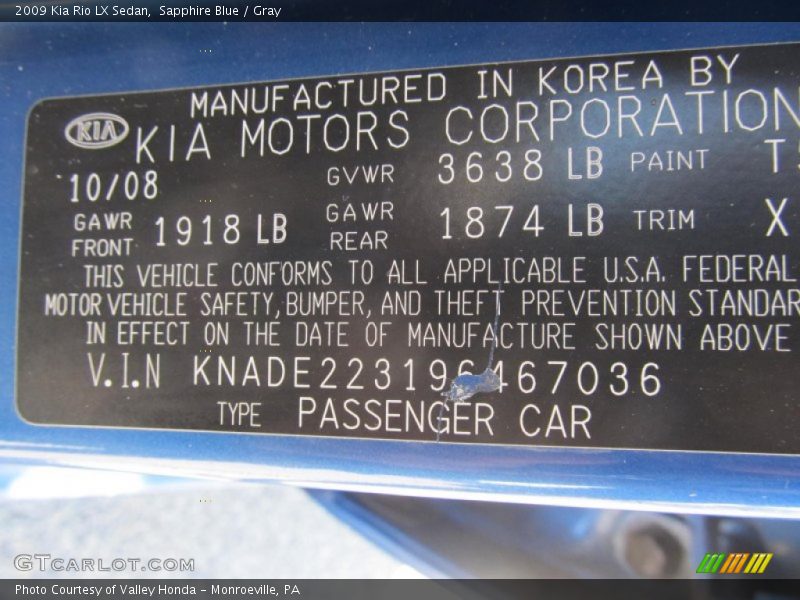 Sapphire Blue / Gray 2009 Kia Rio LX Sedan