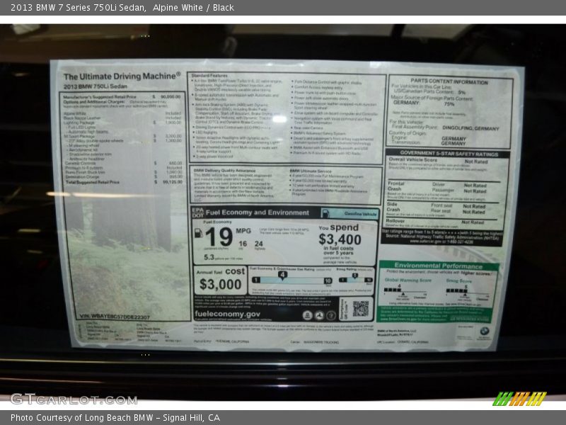 Alpine White / Black 2013 BMW 7 Series 750Li Sedan