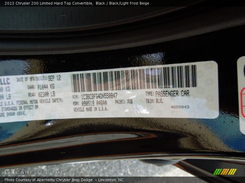 Black / Black/Light Frost Beige 2013 Chrysler 200 Limited Hard Top Convertible