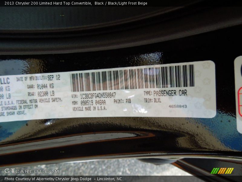 Black / Black/Light Frost Beige 2013 Chrysler 200 Limited Hard Top Convertible