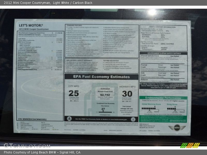 Light White / Carbon Black 2012 Mini Cooper Countryman