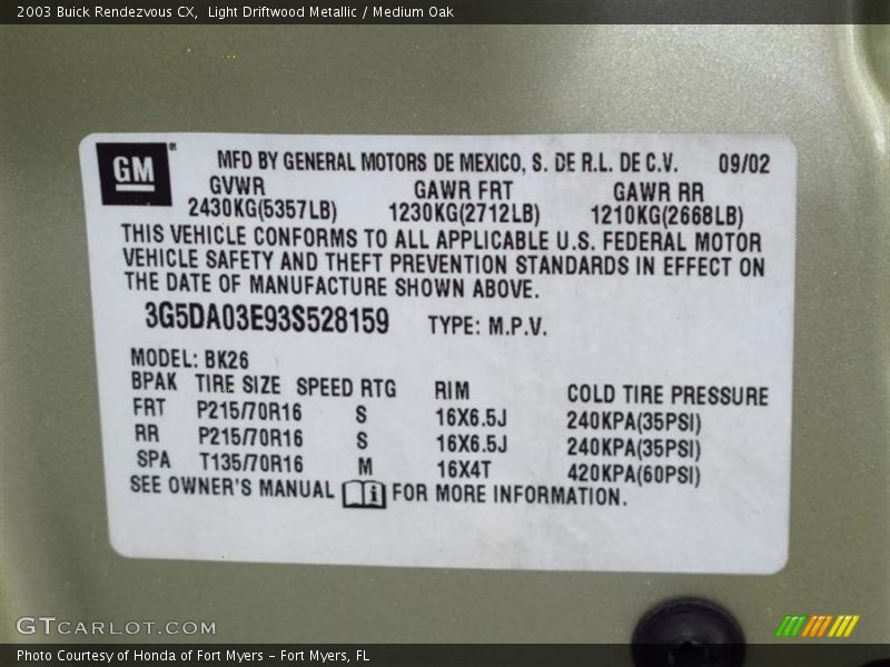 Light Driftwood Metallic / Medium Oak 2003 Buick Rendezvous CX