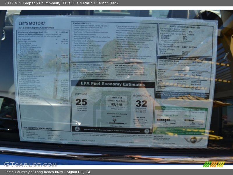 True Blue Metallic / Carbon Black 2012 Mini Cooper S Countryman