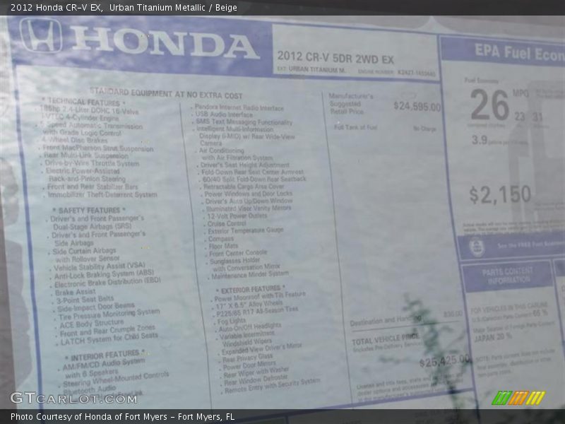 Urban Titanium Metallic / Beige 2012 Honda CR-V EX