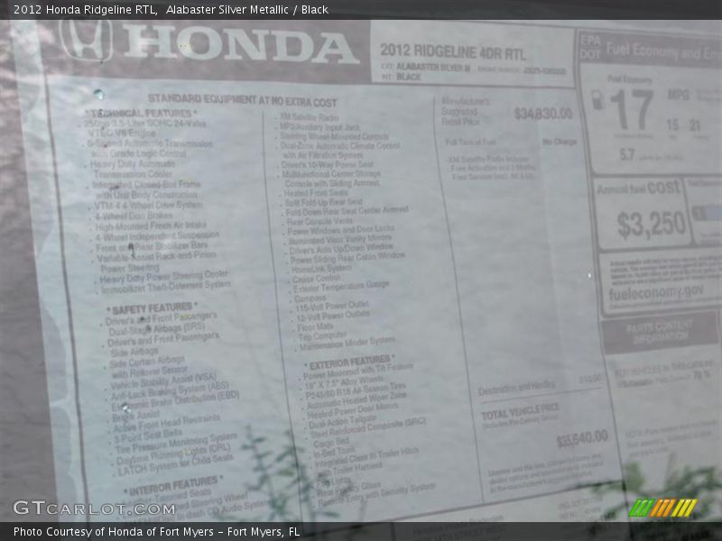 Alabaster Silver Metallic / Black 2012 Honda Ridgeline RTL