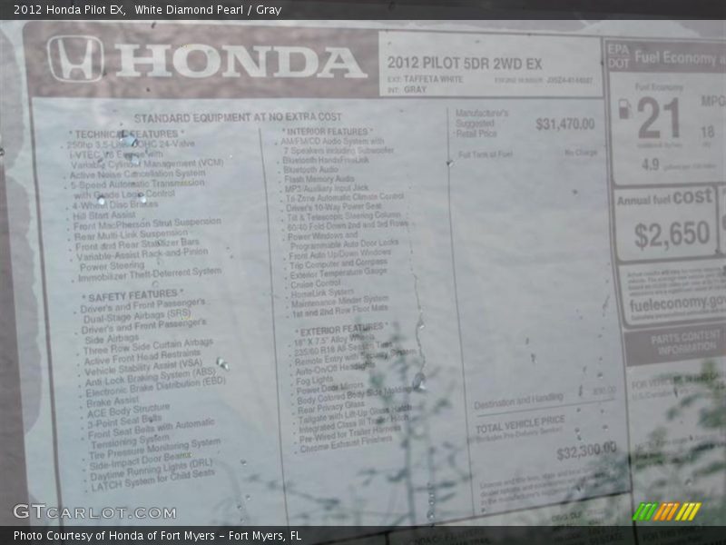 White Diamond Pearl / Gray 2012 Honda Pilot EX