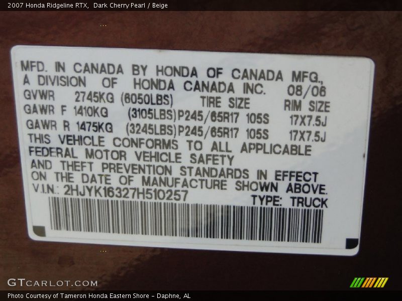 Dark Cherry Pearl / Beige 2007 Honda Ridgeline RTX
