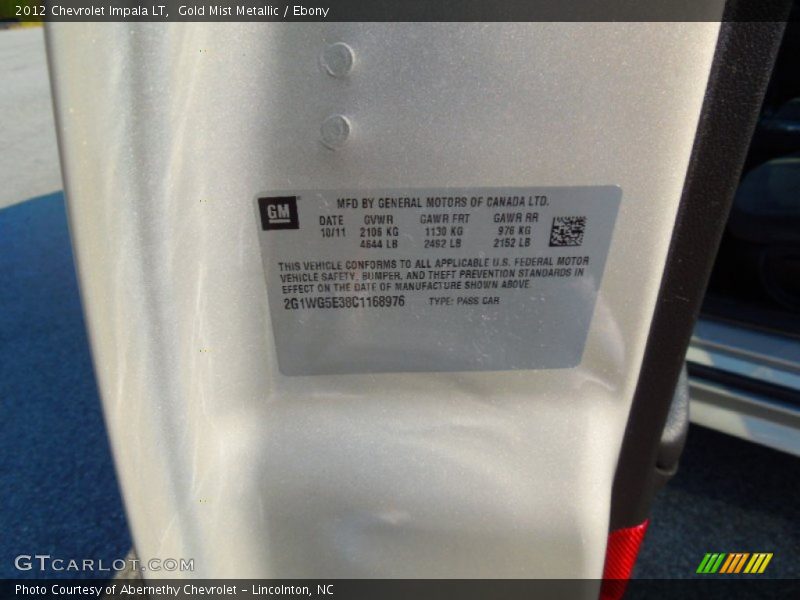 Gold Mist Metallic / Ebony 2012 Chevrolet Impala LT