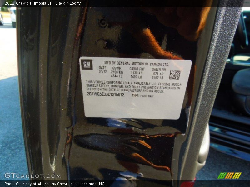 Black / Ebony 2012 Chevrolet Impala LT