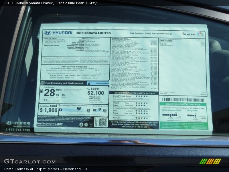 Pacific Blue Pearl / Gray 2013 Hyundai Sonata Limited