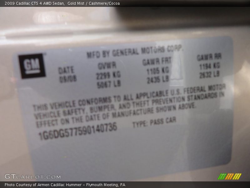 Gold Mist / Cashmere/Cocoa 2009 Cadillac CTS 4 AWD Sedan