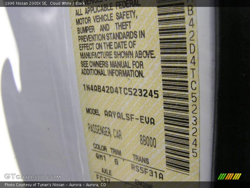 Cloud White / Black 1996 Nissan 200SX SE