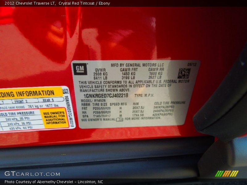 Crystal Red Tintcoat / Ebony 2012 Chevrolet Traverse LT