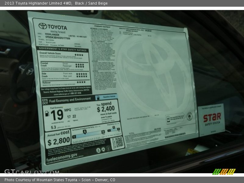  2013 Highlander Limited 4WD Window Sticker