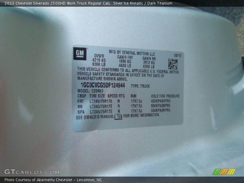 Silver Ice Metallic / Dark Titanium 2013 Chevrolet Silverado 2500HD Work Truck Regular Cab