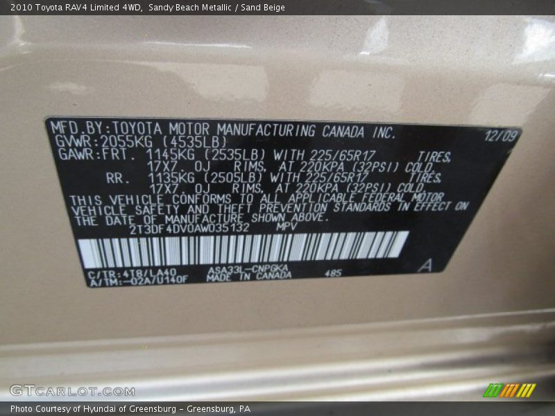 Sandy Beach Metallic / Sand Beige 2010 Toyota RAV4 Limited 4WD
