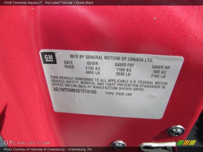 Red Jewel Tintcoat / Ebony Black 2008 Chevrolet Impala LT