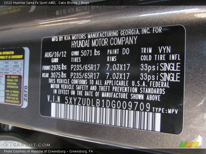 Cabo Bronze / Beige 2013 Hyundai Santa Fe Sport AWD