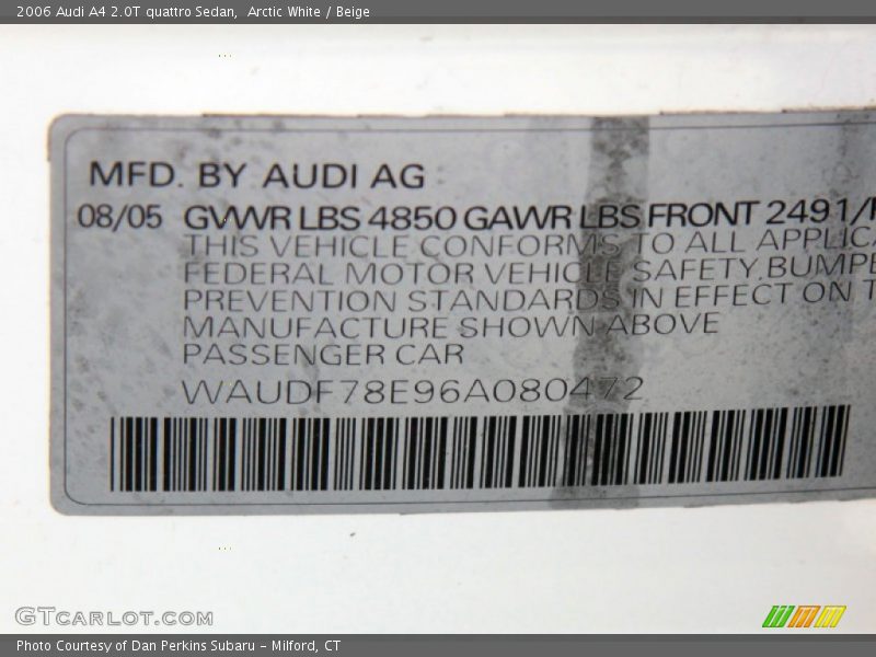 Arctic White / Beige 2006 Audi A4 2.0T quattro Sedan