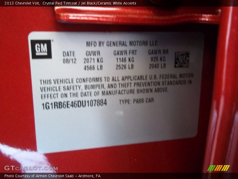 Info Tag of 2013 Volt 