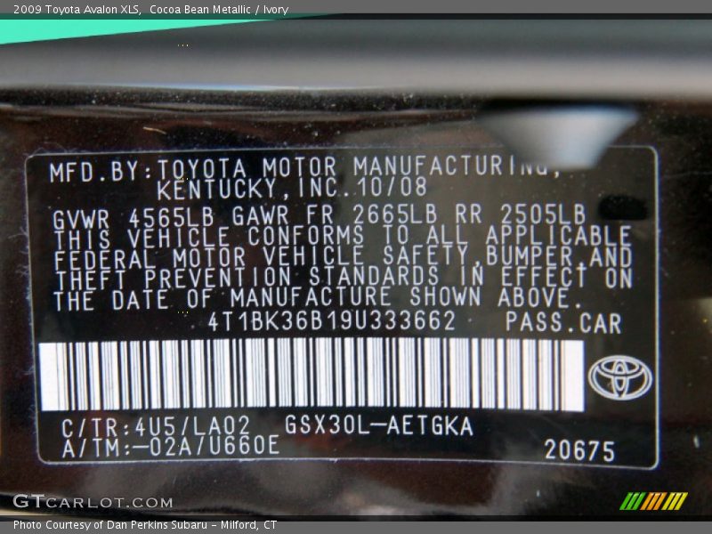 Cocoa Bean Metallic / Ivory 2009 Toyota Avalon XLS