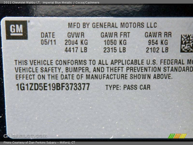 Imperial Blue Metallic / Cocoa/Cashmere 2011 Chevrolet Malibu LT